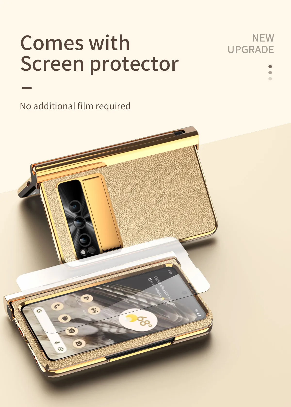 Compatible with Google Pixel Fold phone case, vegan leather, folding pen slot hinge, drop protection.