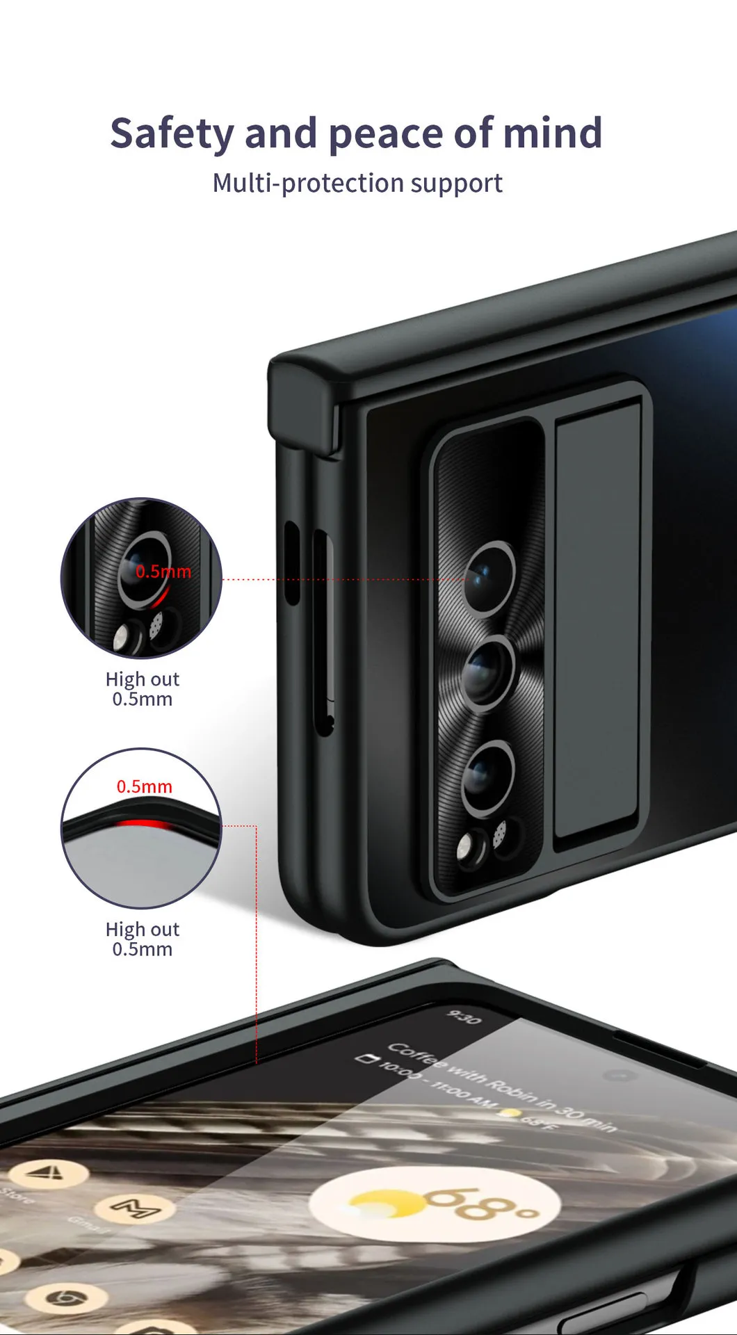Google Pixel Fold phone case, solid color hinge, full-coverage shockproof case stand.