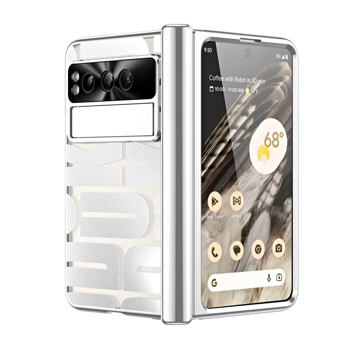 Google Pixel Fold phone case, trendy electroplated transparent full-coverage shockproof case.