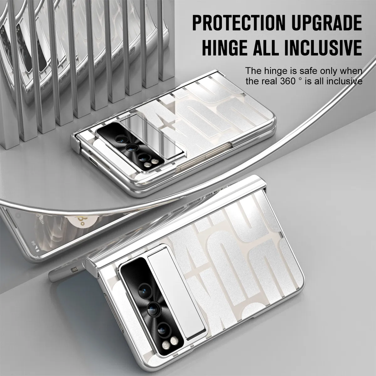 Google Pixel Fold phone case, trendy electroplated transparent full-coverage shockproof case.