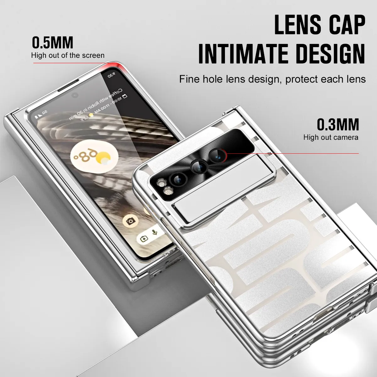 Google Pixel Fold phone case, trendy electroplated transparent full-coverage shockproof case.