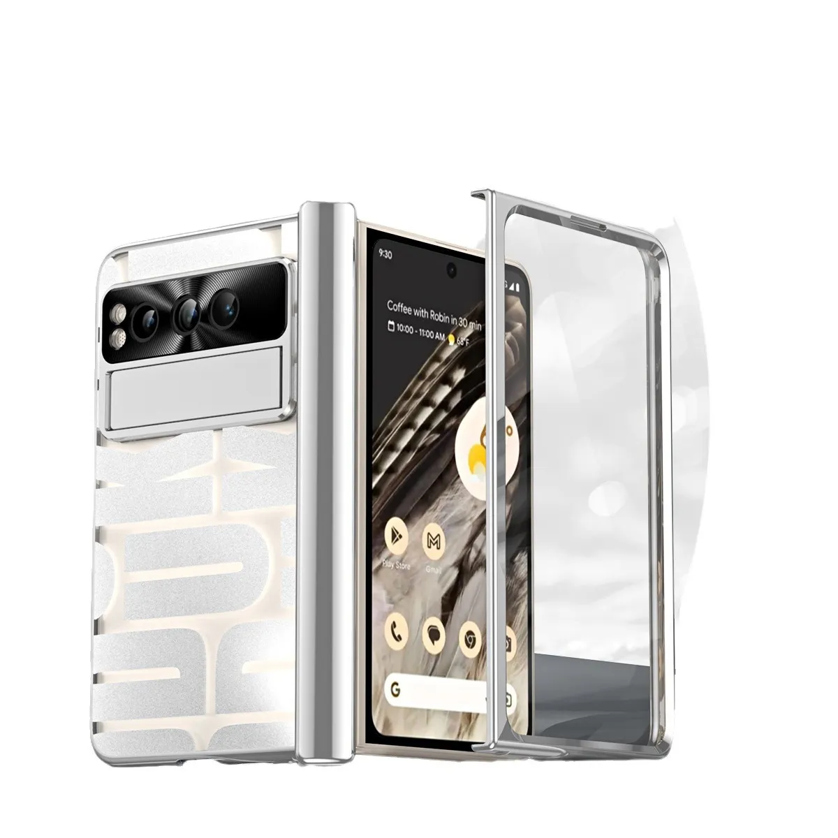 Google Pixel Fold phone case, trendy electroplated transparent full-coverage shockproof case.