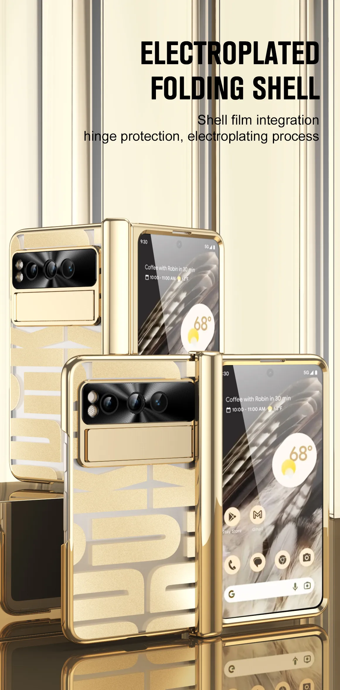 Google Pixel Fold phone case, trendy electroplated transparent full-coverage shockproof case.
