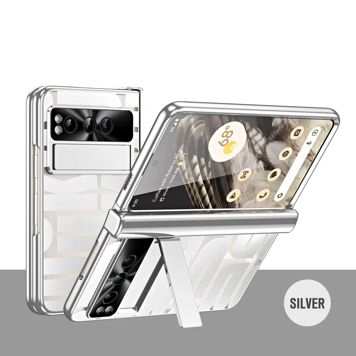 Google Pixel Fold phone case, trendy electroplated transparent full-coverage shockproof case.