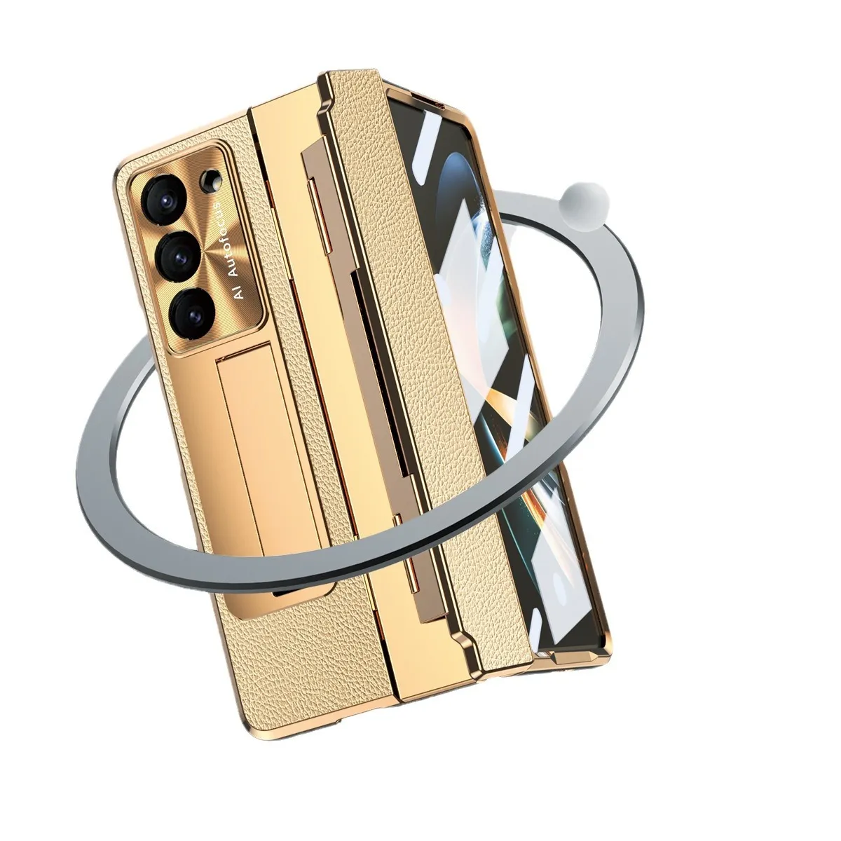 Samsung ZFold 6 phone case FOLD5, foldable flat hinge, vegan leather, pen slot, full coverage, drop-proof protective case.