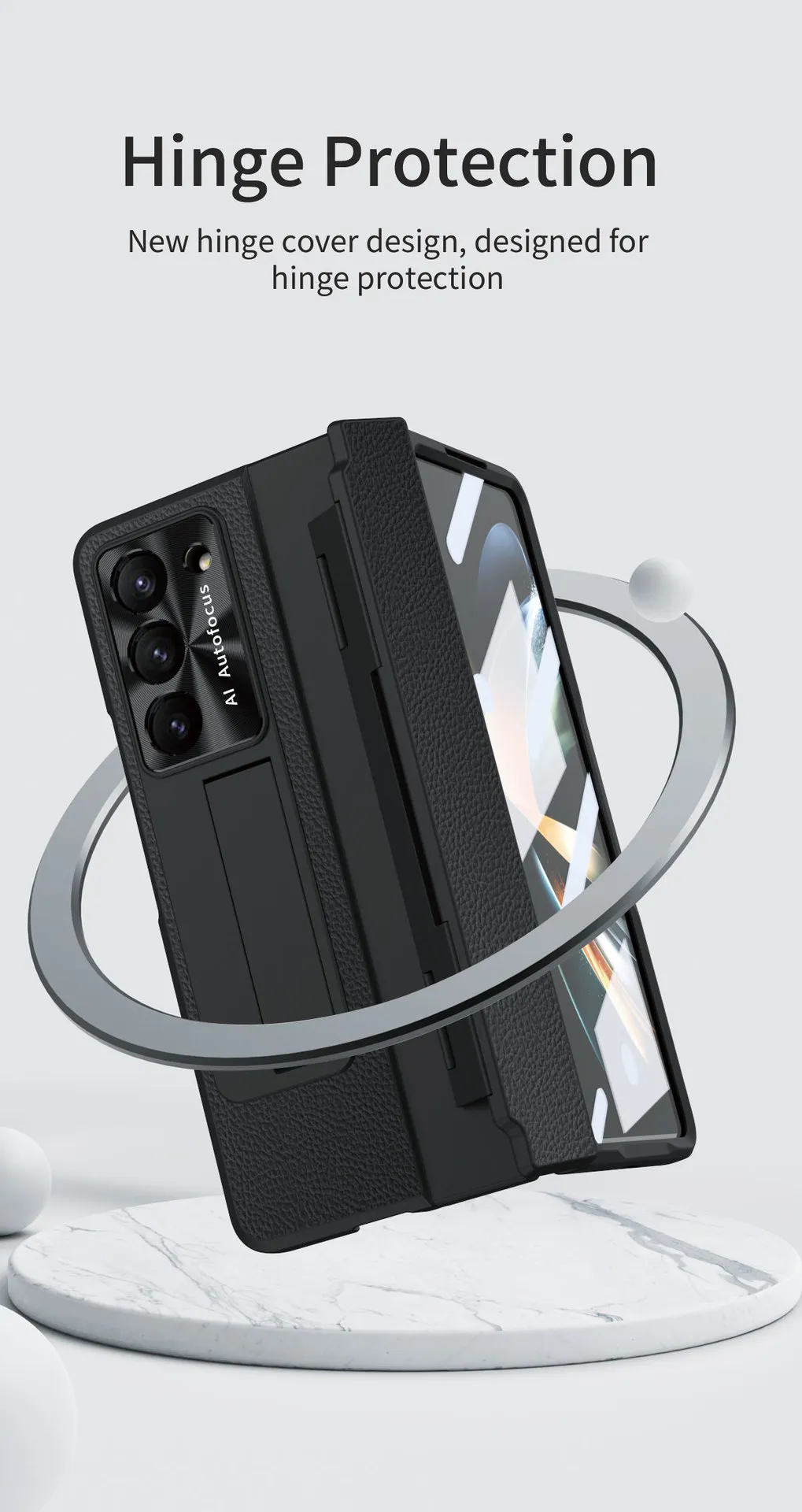 Samsung ZFold 6 phone case FOLD5, foldable flat hinge, vegan leather, pen slot, full coverage, drop-proof protective case.