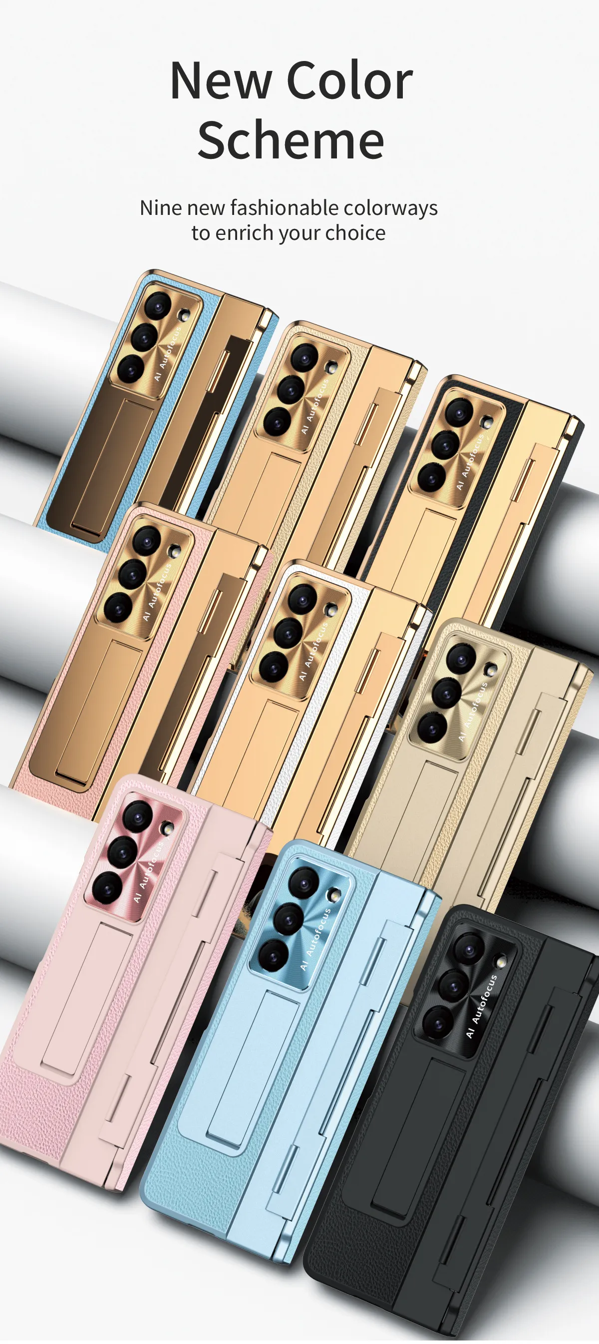 Samsung ZFold 6 phone case FOLD5, foldable flat hinge, vegan leather, pen slot, full coverage, drop-proof protective case.