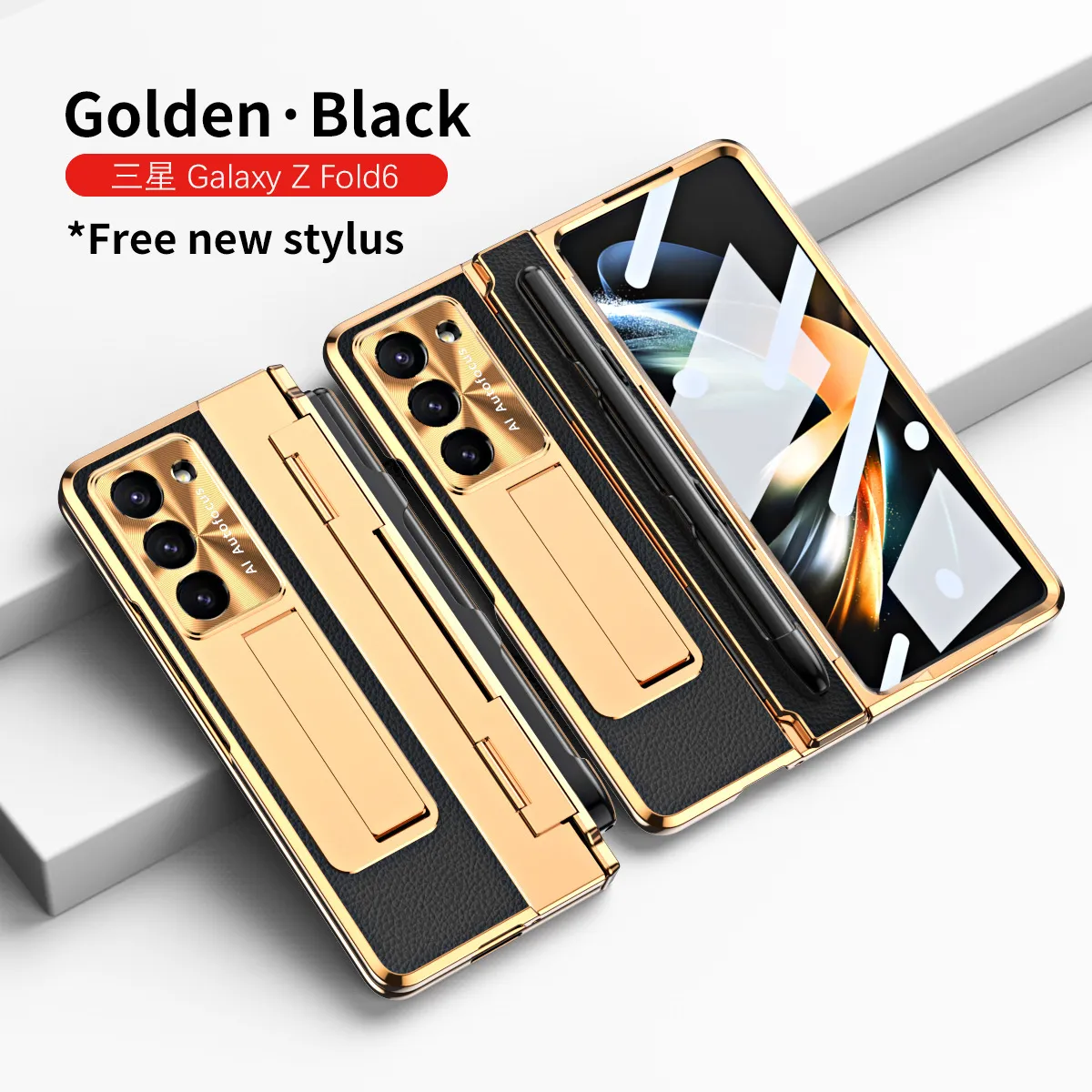 Samsung ZFold 6 phone case FOLD5, foldable flat hinge, vegan leather, pen slot, full coverage, drop-proof protective case.