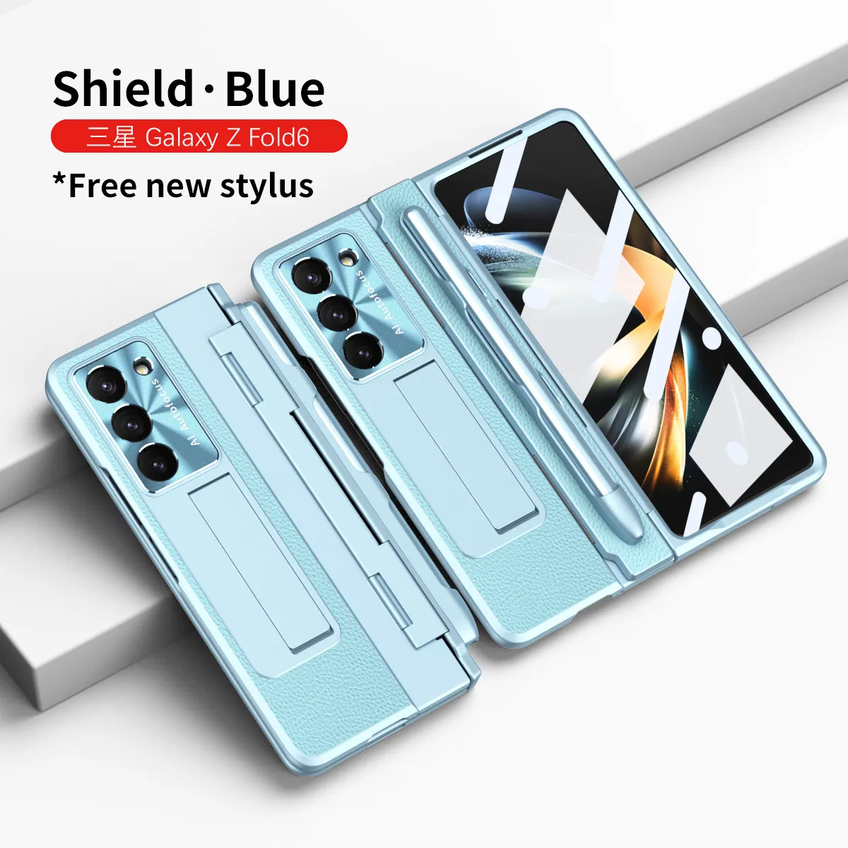 Samsung ZFold 6 phone case FOLD5, foldable flat hinge, vegan leather, pen slot, full coverage, drop-proof protective case.
