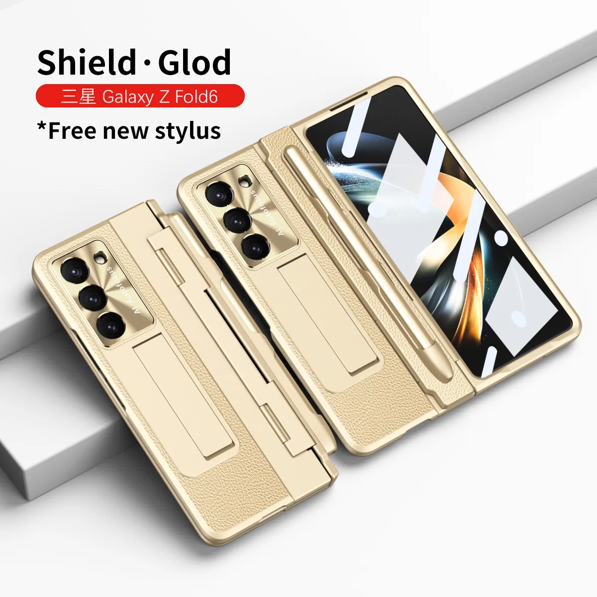 Samsung ZFold 6 phone case FOLD5, foldable flat hinge, vegan leather, pen slot, full coverage, drop-proof protective case.