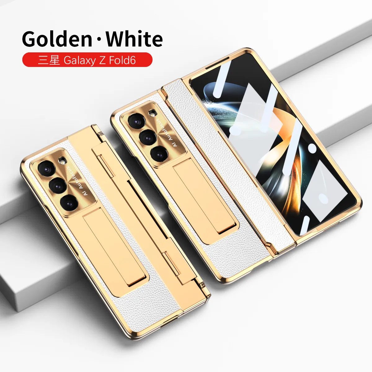 Samsung ZFold 6 phone case FOLD5, foldable flat hinge, vegan leather, pen slot, full coverage, drop-proof protective case.