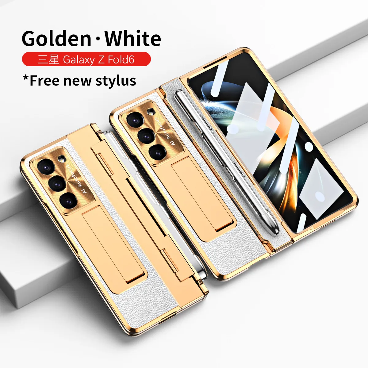 Samsung ZFold 6 phone case FOLD5, foldable flat hinge, vegan leather, pen slot, full coverage, drop-proof protective case.