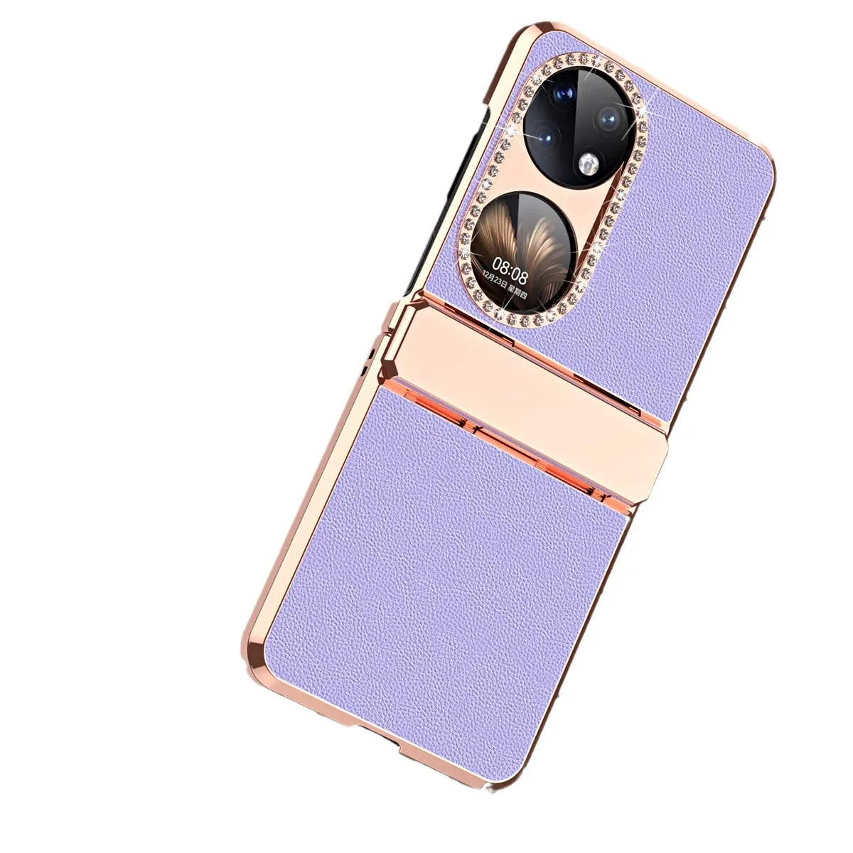 Huawei Pocket 2 phone case, full-coverage hinge, diamond-patterned, solid color leather, drop-proof protective case suitable for P50 phones.