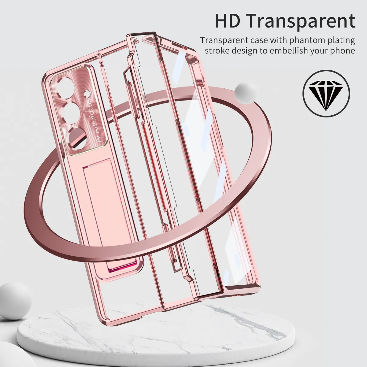 Compatible with Samsung Zfold 8 Ultra phone case, FOLD8 flat hinge folding pen slot electroplated transparent protective case