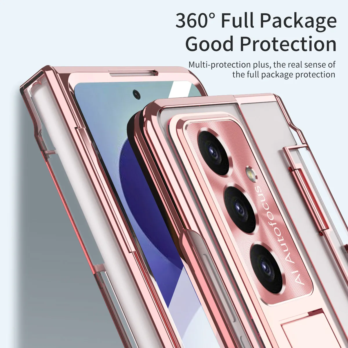 Compatible with Samsung Zfold 8 Ultra phone case, FOLD8 flat hinge folding pen slot electroplated transparent protective case
