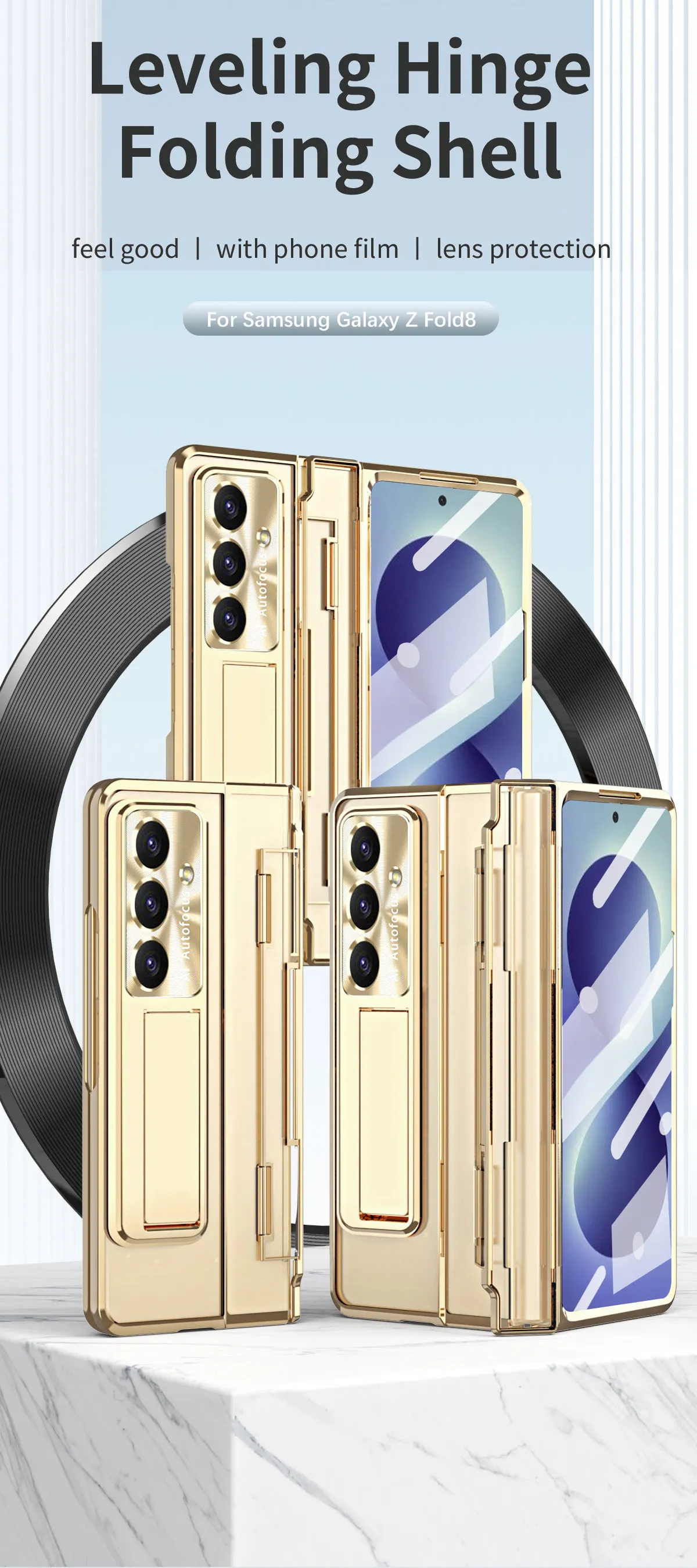 Compatible with Samsung Zfold 8 Ultra phone case, FOLD8 flat hinge folding pen slot electroplated transparent protective case