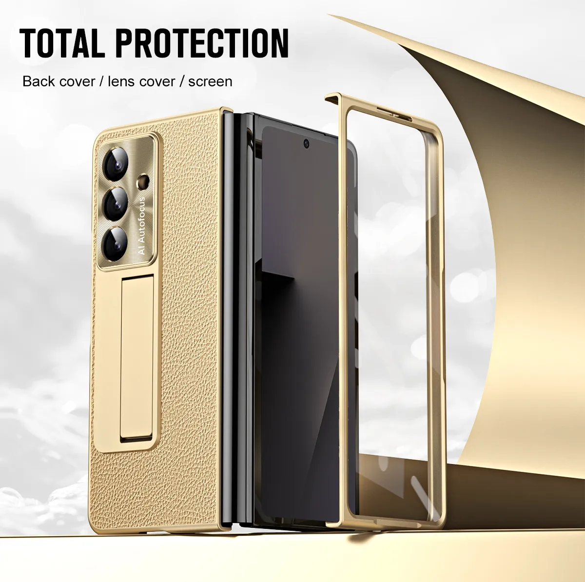 Compatible with Samsung Zfold7 phone case, FOLD6 foldable screen protective case, vegan leather solid color case, integrated anti-drop case