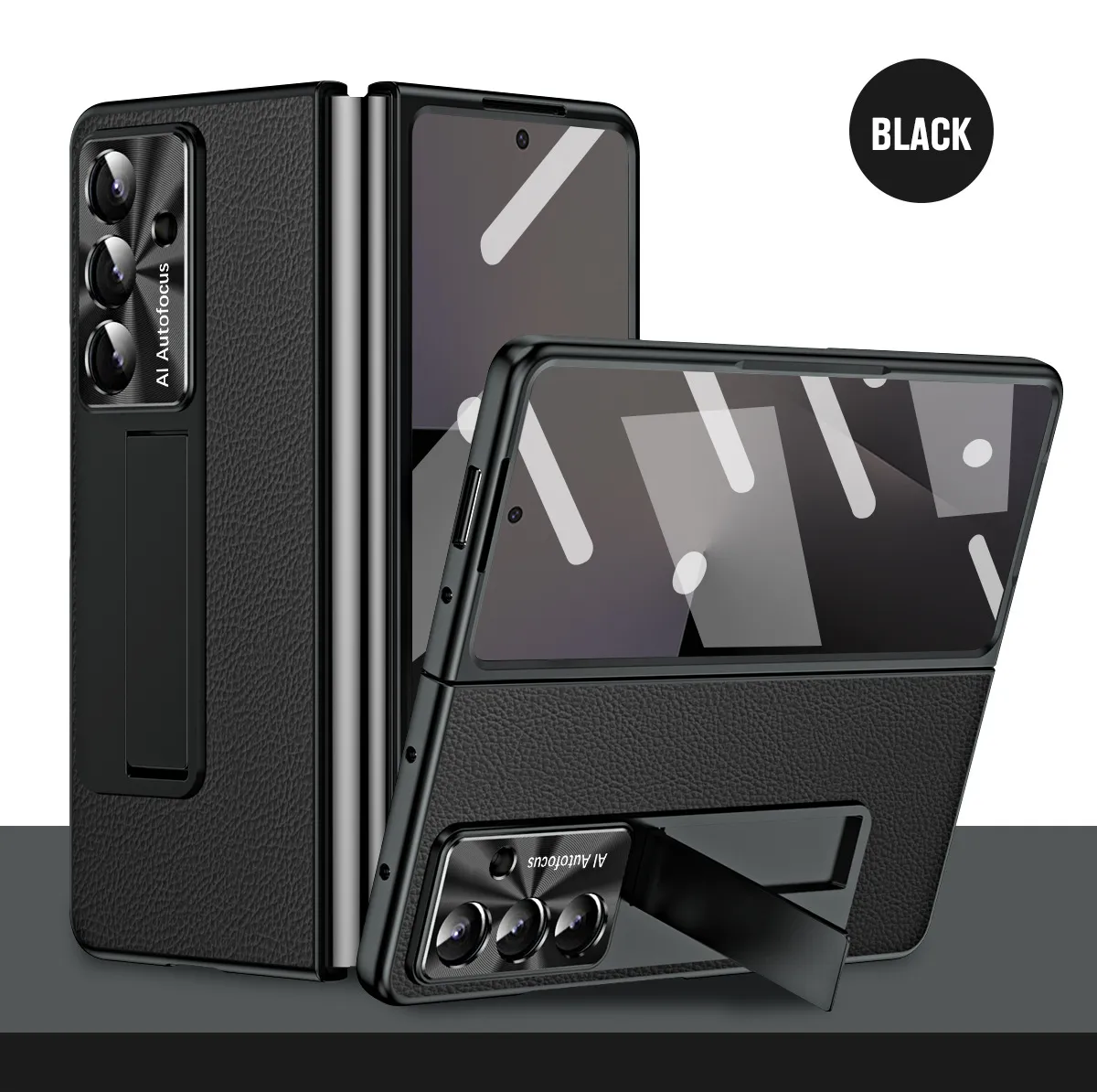 Compatible with Samsung Zfold7 phone case, FOLD6 foldable screen protective case, vegan leather solid color case, integrated anti-drop case