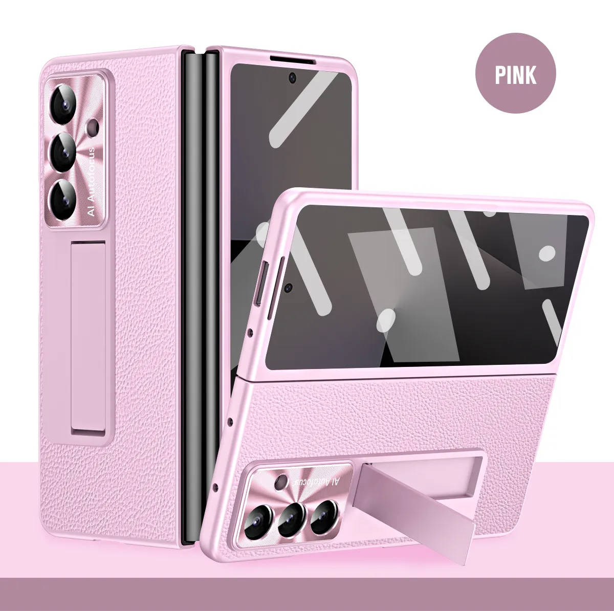 Compatible with Samsung Zfold7 phone case, FOLD6 foldable screen protective case, vegan leather solid color case, integrated anti-drop case