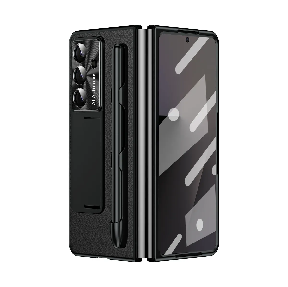 Compatible with Samsung Zfold7 phone case, FOLD6 foldable screen protective case, vegan leather pen groove case, integrated screen protector, shockproof case