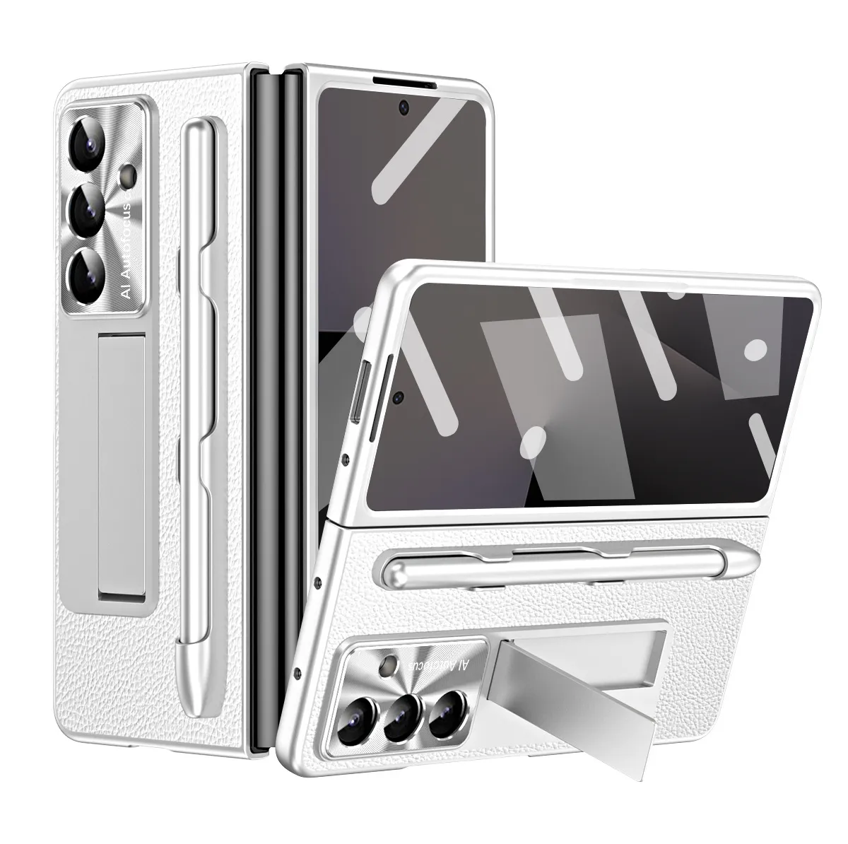 Compatible with Samsung Zfold7 phone case, FOLD6 foldable screen protective case, vegan leather pen groove case, integrated screen protector, shockproof case