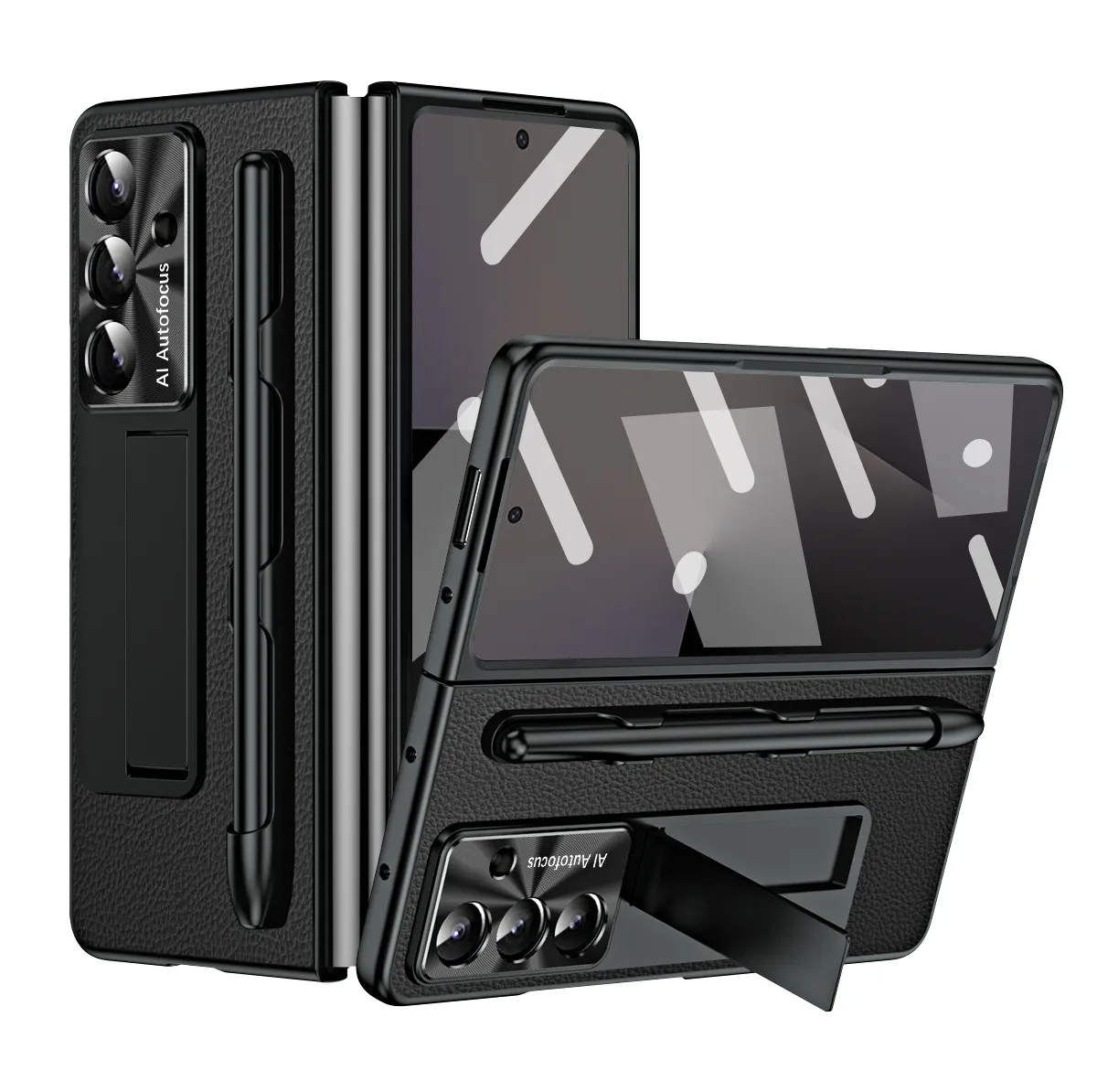 Compatible with Samsung Zfold7 phone case, FOLD6 foldable screen protective case, vegan leather pen groove case, integrated screen protector, shockproof case