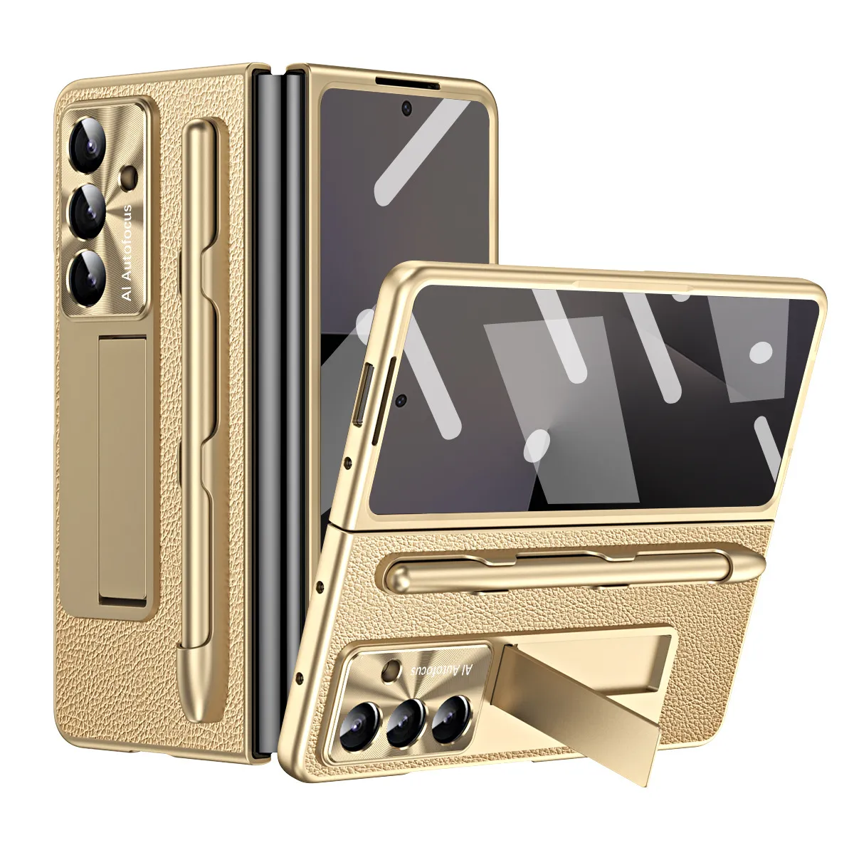 Compatible with Samsung Zfold7 phone case, FOLD6 foldable screen protective case, vegan leather pen groove case, integrated screen protector, shockproof case