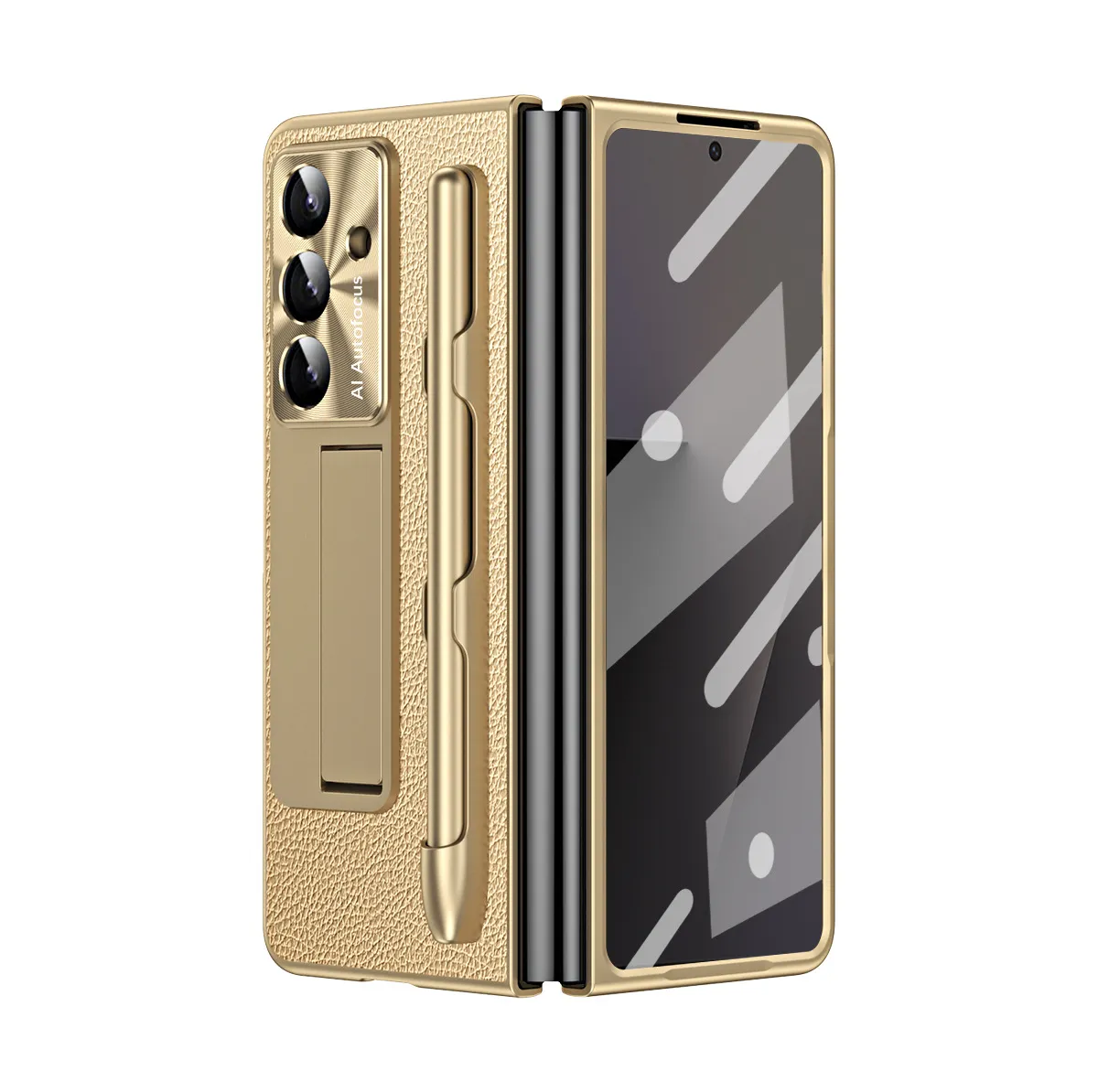 Compatible with Samsung Zfold7 phone case, FOLD6 foldable screen protective case, vegan leather pen groove case, integrated screen protector, shockproof case