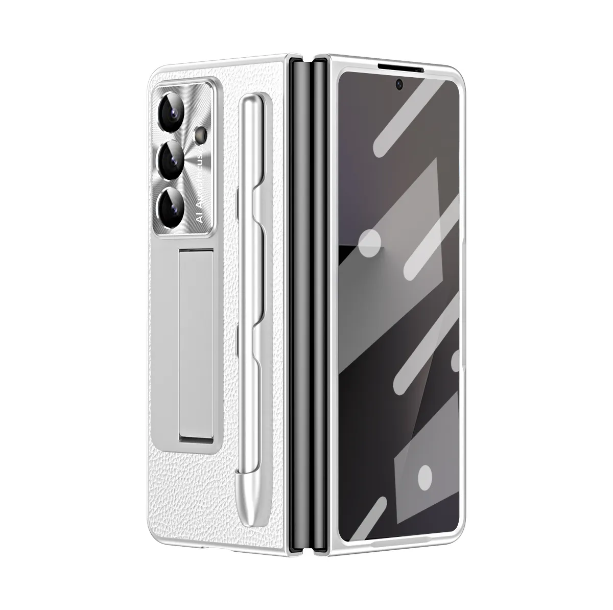 Compatible with Samsung Zfold7 phone case, FOLD6 foldable screen protective case, vegan leather pen groove case, integrated screen protector, shockproof case