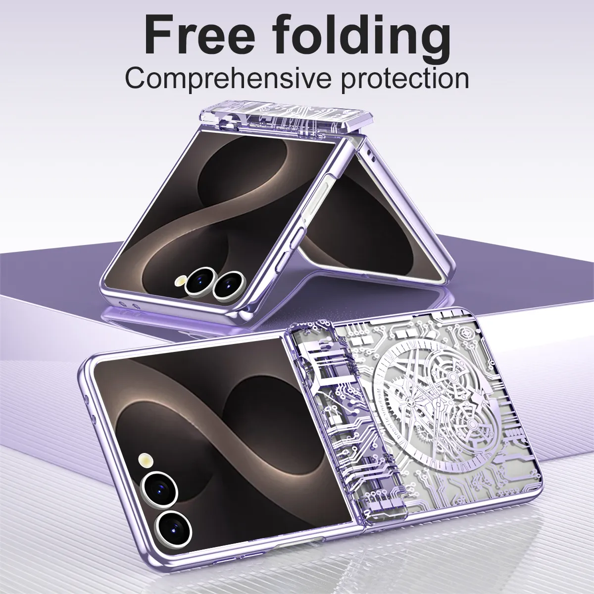 Compatible with Samsung Flip 8 phone case, FLIP 7 foldable screen, luxury electroplated transparent hinge, full-coverage drop-proof protective case.