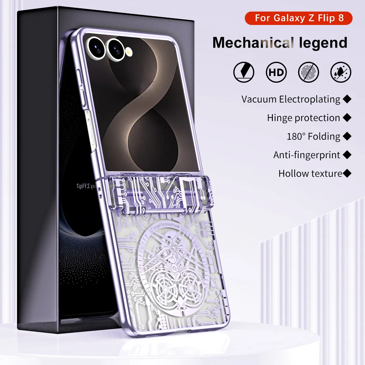 Compatible with Samsung Flip 8 phone case, FLIP 7 foldable screen, luxury electroplated transparent hinge, full-coverage drop-proof protective case.