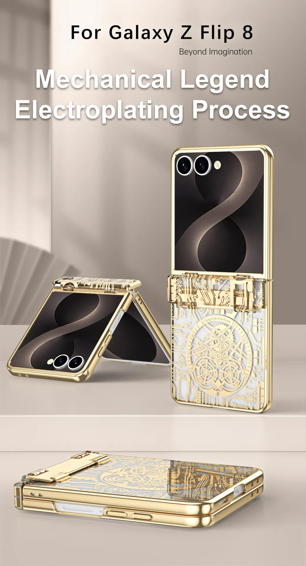 Compatible with Samsung Flip 8 phone case, FLIP 7 foldable screen, luxury electroplated transparent hinge, full-coverage drop-proof protective case.