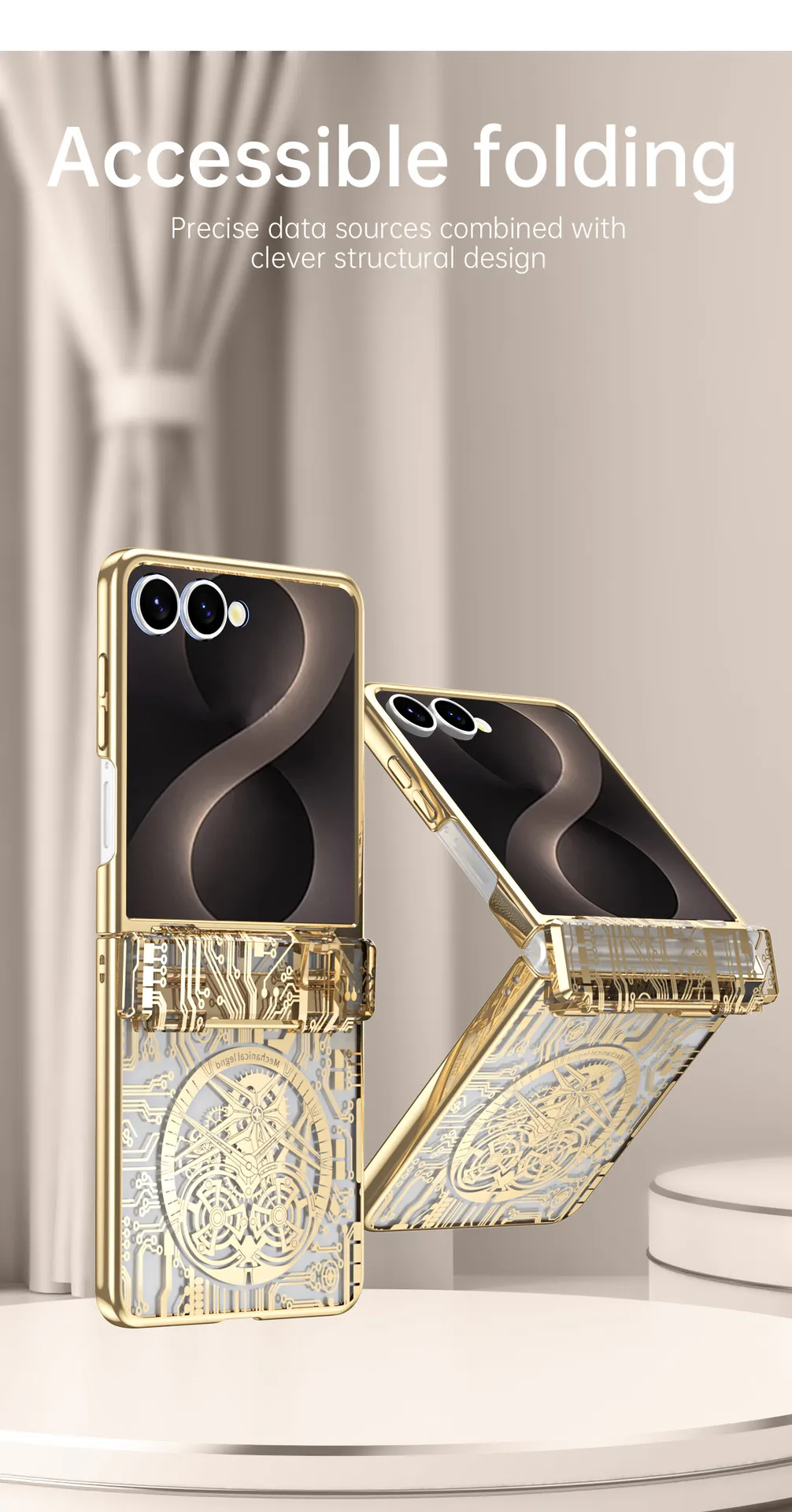 Compatible with Samsung Flip 8 phone case, FLIP 7 foldable screen, luxury electroplated transparent hinge, full-coverage drop-proof protective case.