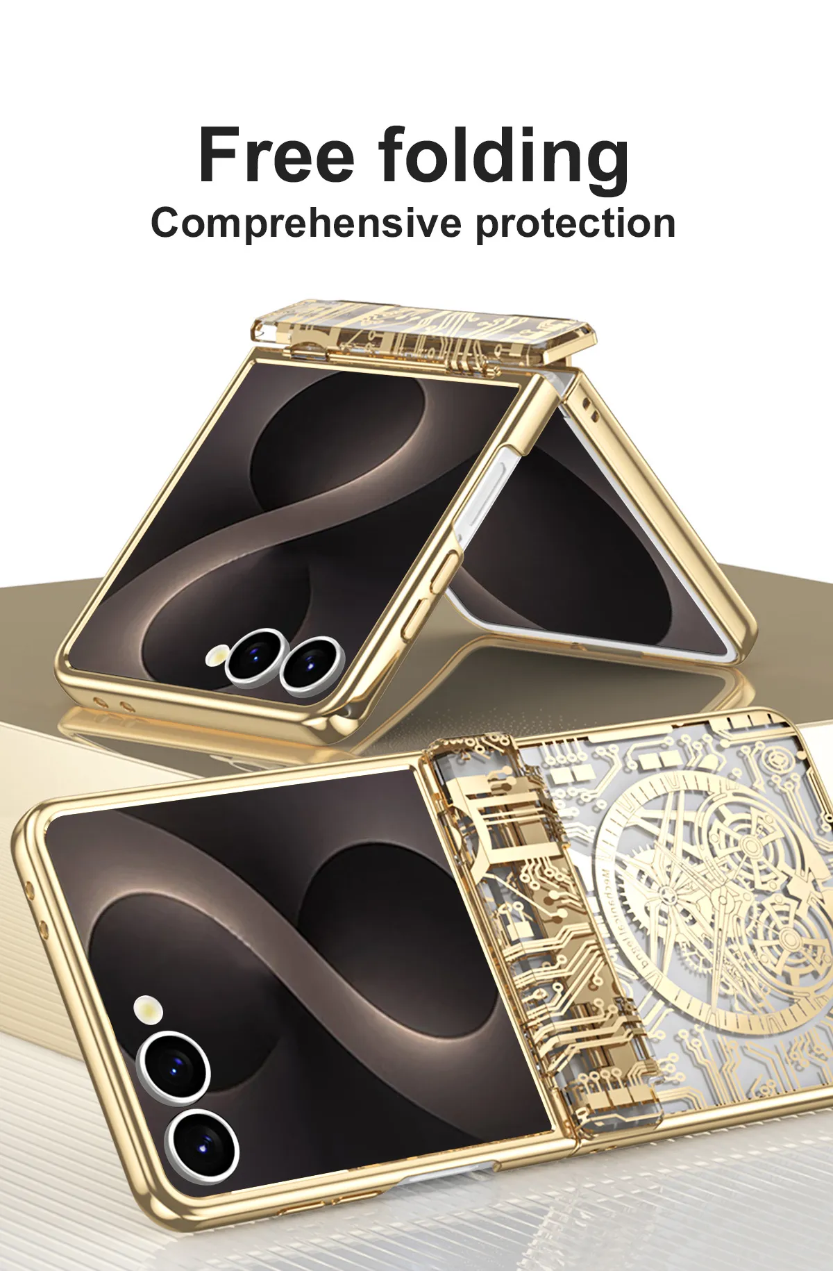 Compatible with Samsung Flip 8 phone case, FLIP 7 foldable screen, luxury electroplated transparent hinge, full-coverage drop-proof protective case.