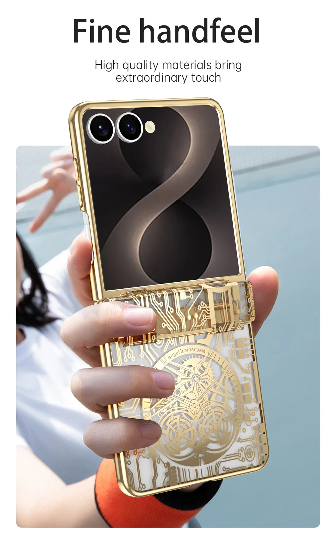Compatible with Samsung Flip 8 phone case, FLIP 7 foldable screen, luxury electroplated transparent hinge, full-coverage drop-proof protective case.