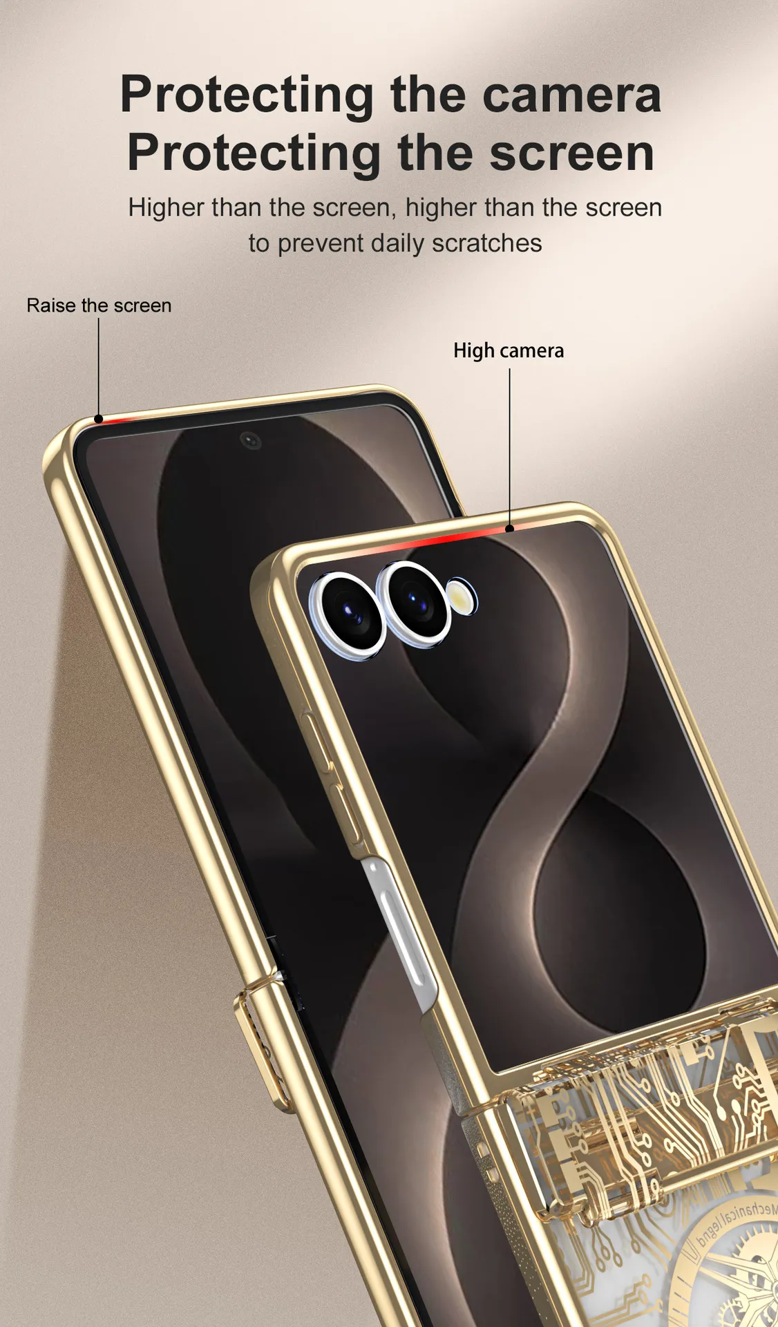 Compatible with Samsung Flip 8 phone case, FLIP 7 foldable screen, luxury electroplated transparent hinge, full-coverage drop-proof protective case.