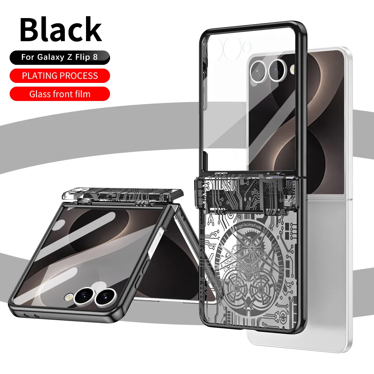 Compatible with Samsung Flip 8 phone case, FLIP 7 foldable screen, luxury electroplated transparent hinge, full-coverage drop-proof protective case.