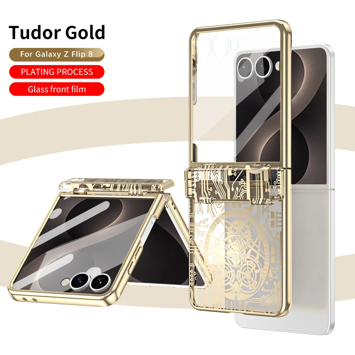 Compatible with Samsung Flip 8 phone case, FLIP 7 foldable screen, luxury electroplated transparent hinge, full-coverage drop-proof protective case.