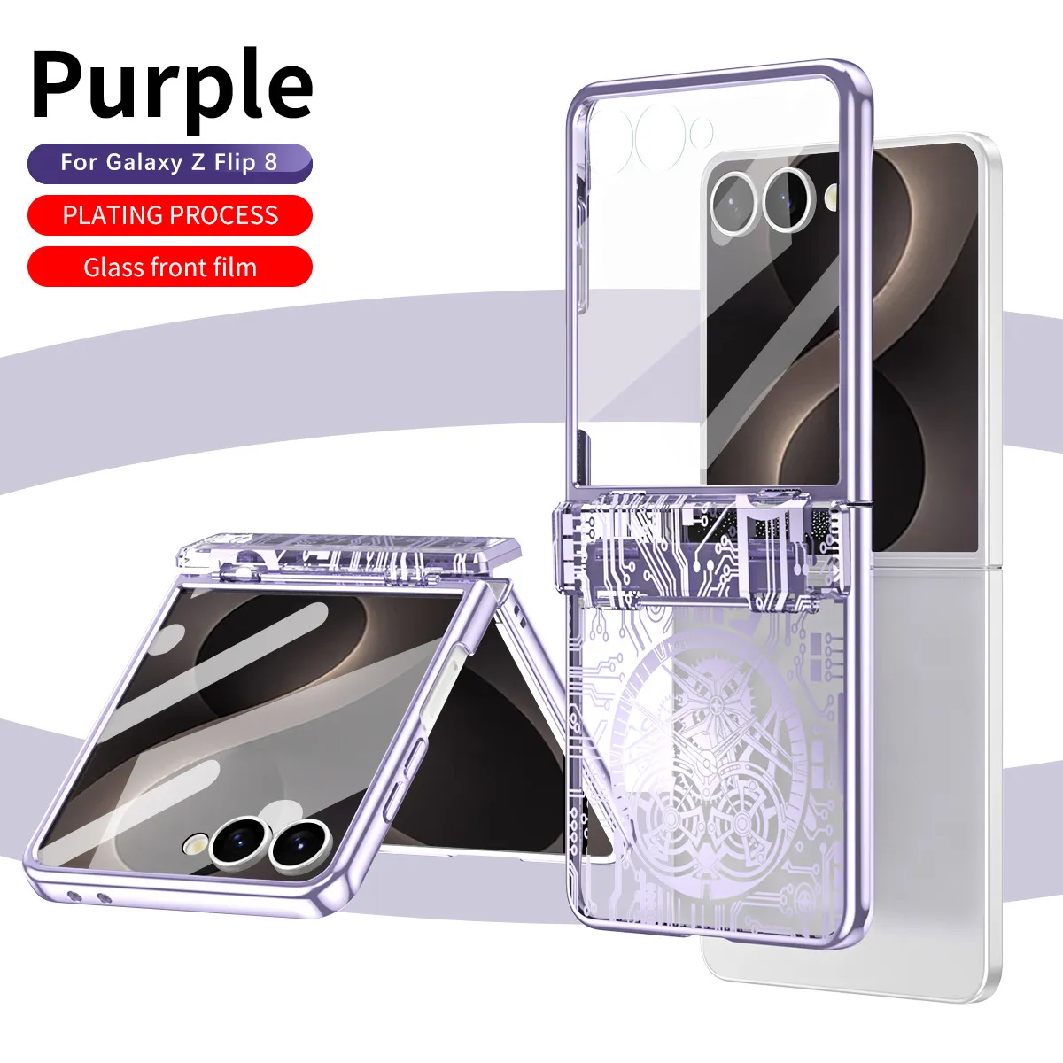 Compatible with Samsung Flip 8 phone case, FLIP 7 foldable screen, luxury electroplated transparent hinge, full-coverage drop-proof protective case.