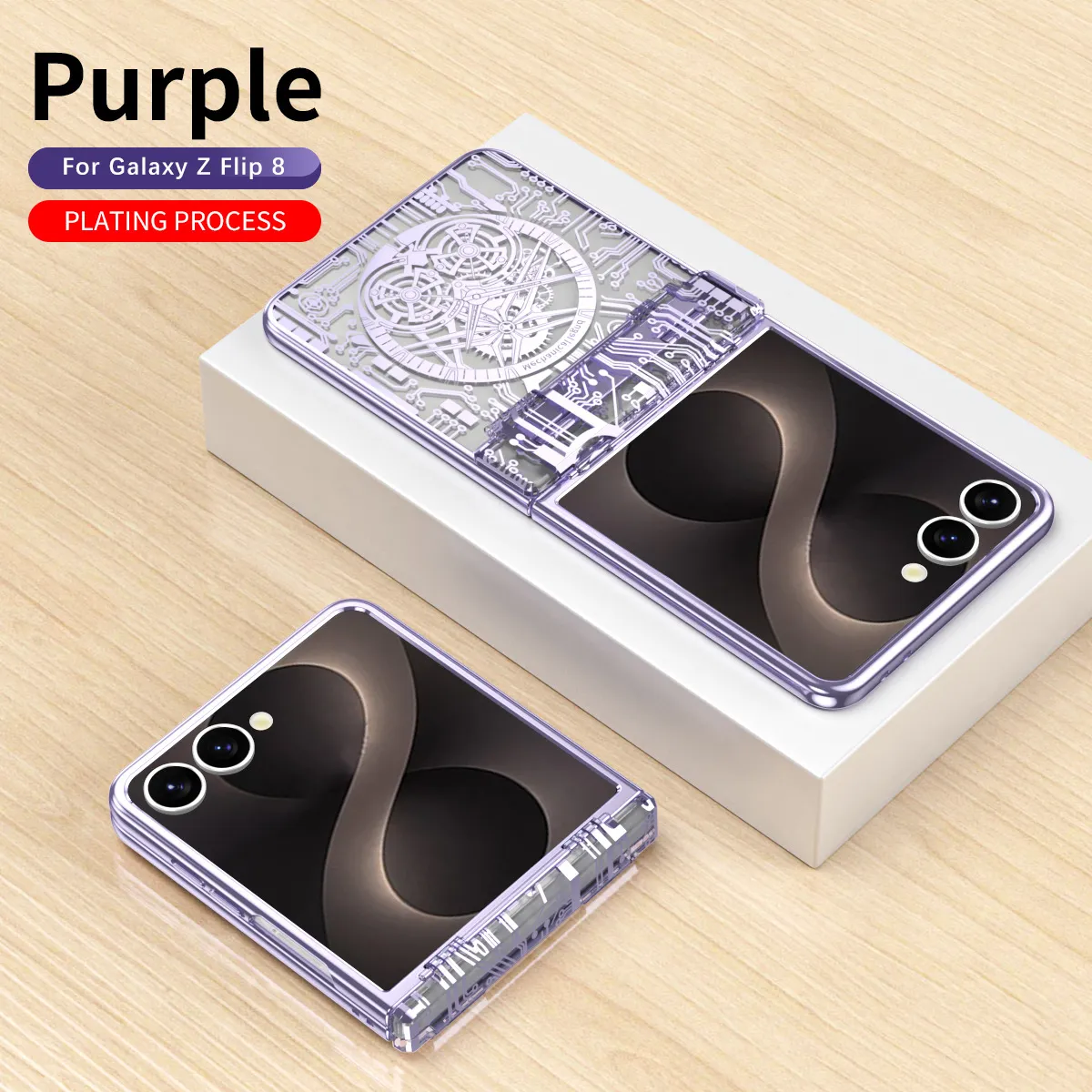 Compatible with Samsung Flip 8 phone case, FLIP 7 foldable screen, luxury electroplated transparent hinge, full-coverage drop-proof protective case.