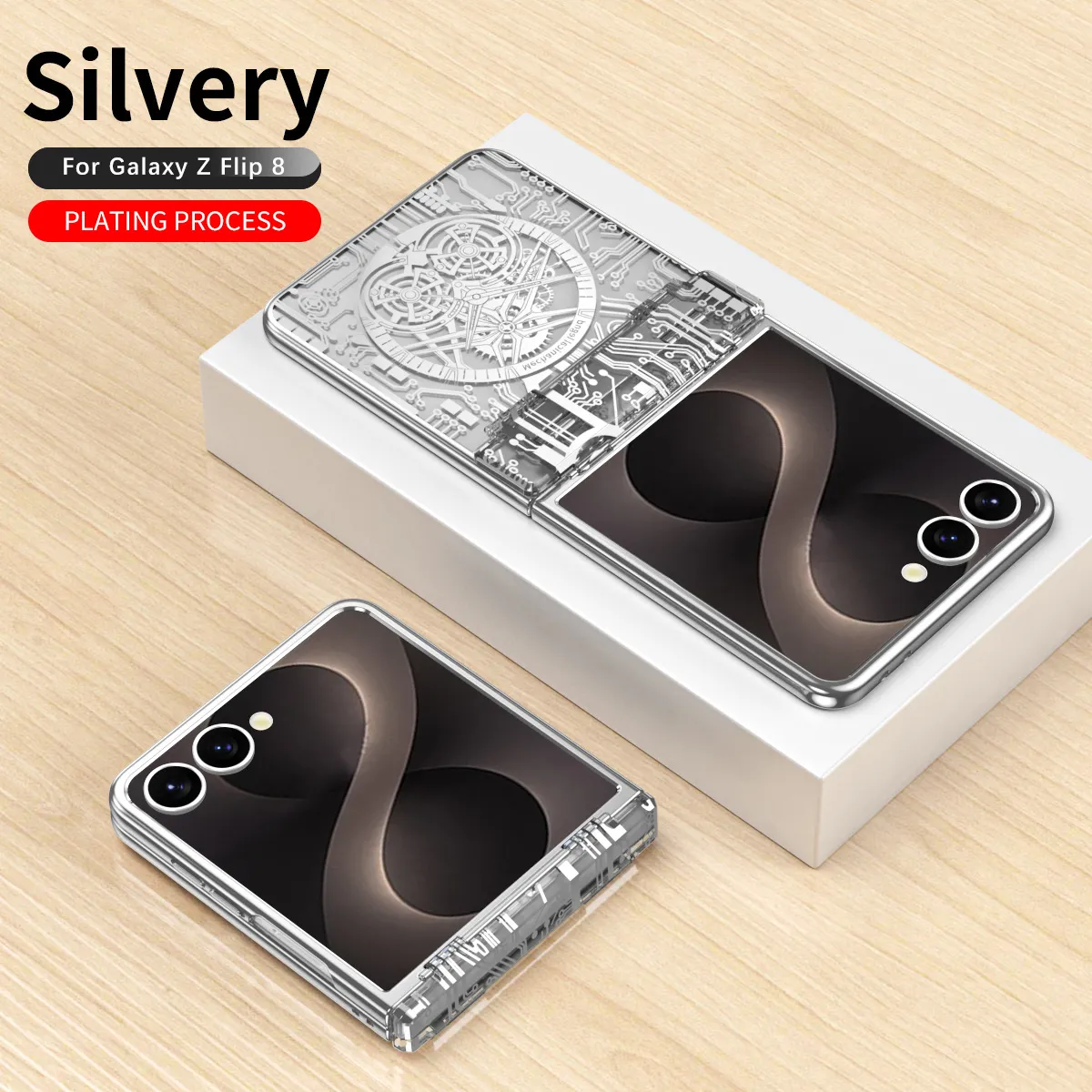 Compatible with Samsung Flip 8 phone case, FLIP 7 foldable screen, luxury electroplated transparent hinge, full-coverage drop-proof protective case.