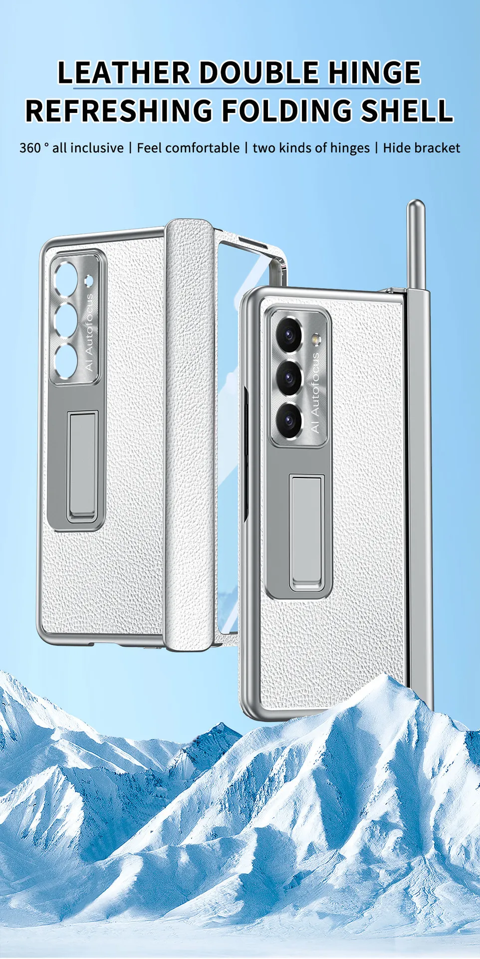 Compatible with Samsung Zfold 5 phone case, magnetic hinge, vegan leather, FOLD4 folding shockproof protective case, pen slot business