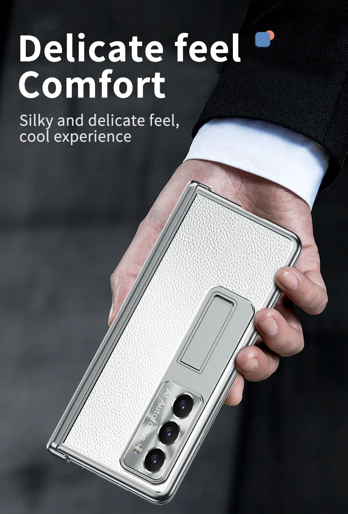 Compatible with Samsung Zfold 5 phone case, magnetic hinge, vegan leather, FOLD4 folding shockproof protective case, pen slot business