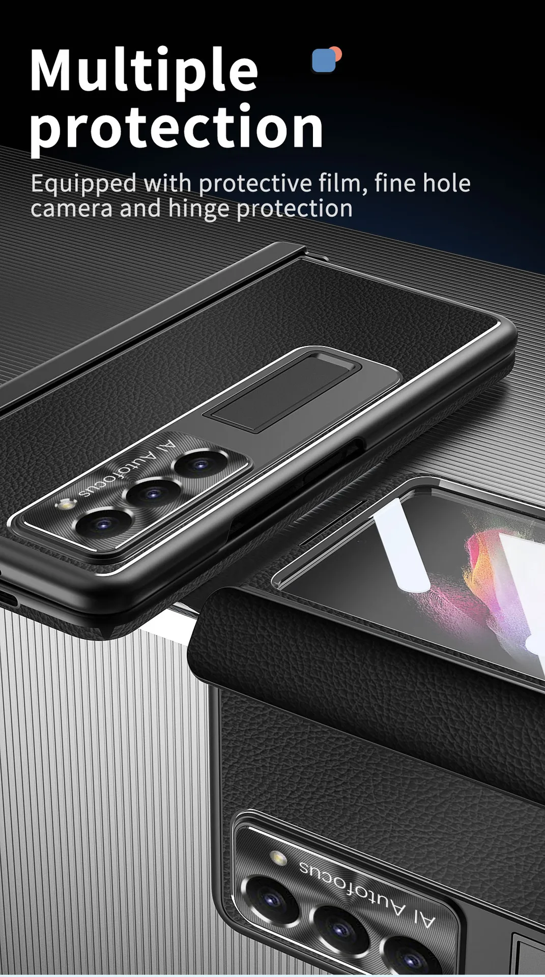 Compatible with Samsung Zfold 5 phone case, magnetic hinge, vegan leather, FOLD4 folding shockproof protective case, pen slot business