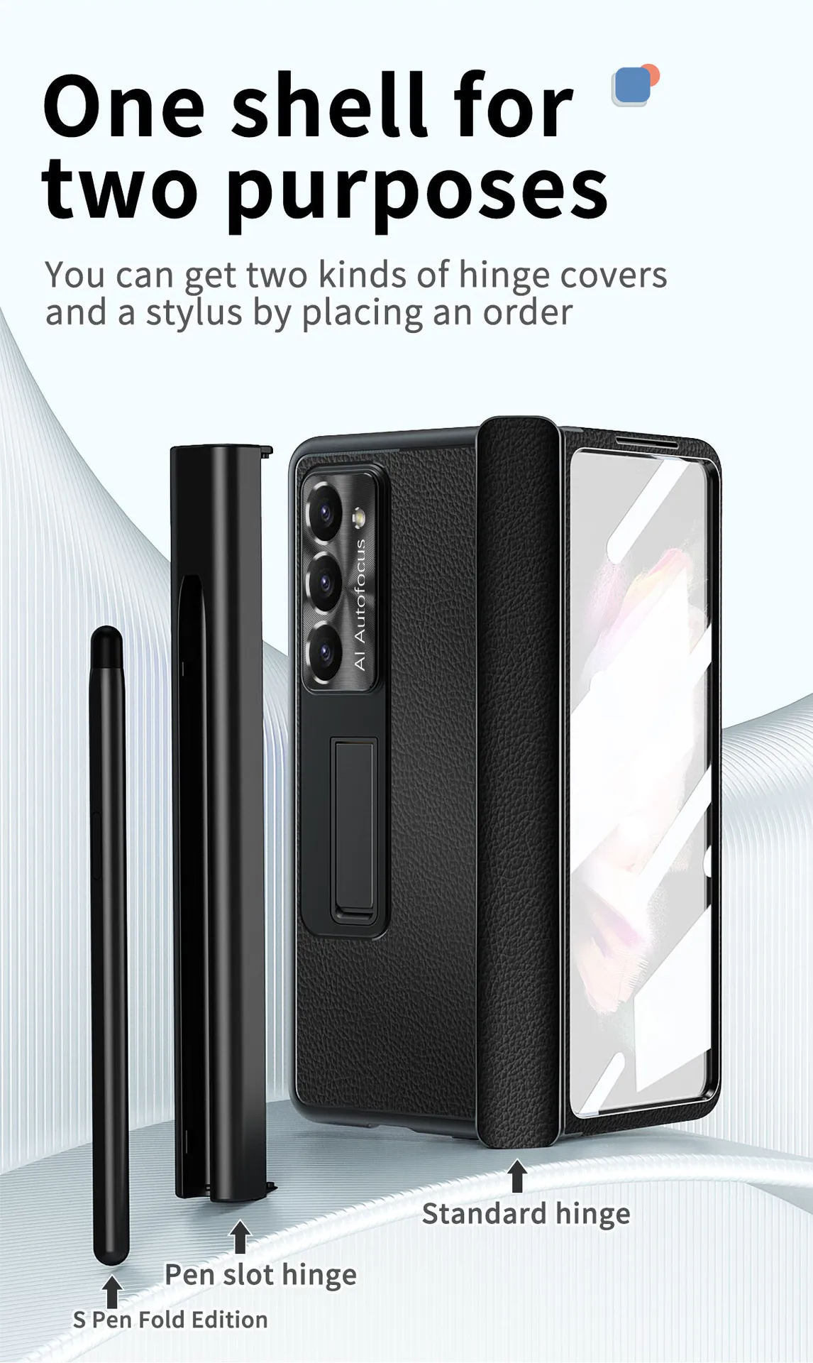 Compatible with Samsung Zfold 5 phone case, magnetic hinge, vegan leather, FOLD4 folding shockproof protective case, pen slot business