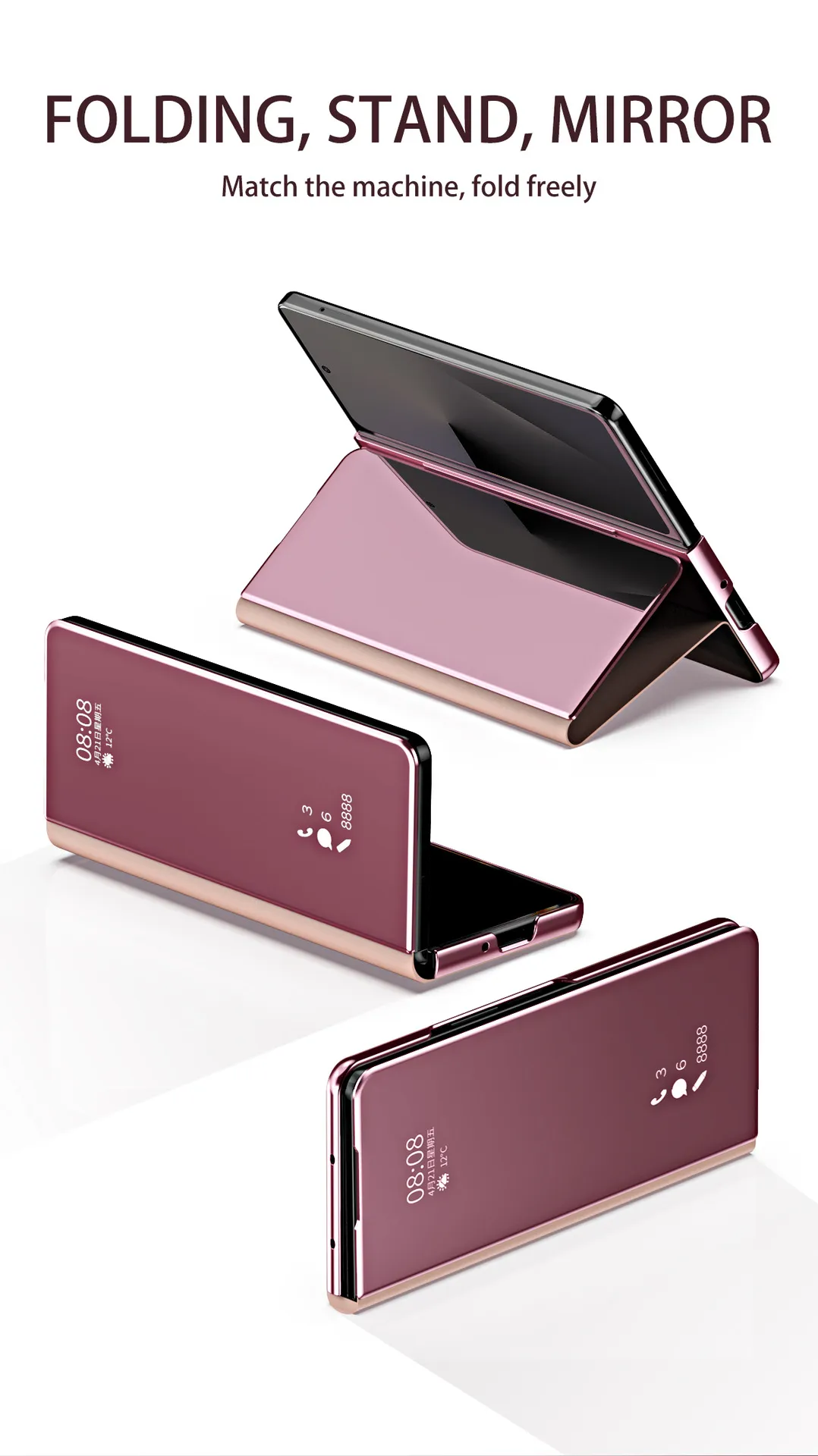 Samsung Fold7 phone case, smart mirror finish, Fold6 foldable screen protective case, W25 flip leather case, drop-proof and suitable.