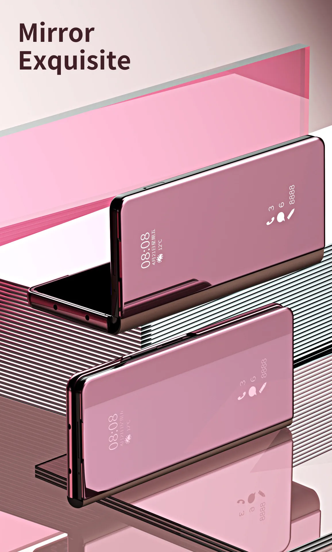 Samsung Fold7 phone case, smart mirror finish, Fold6 foldable screen protective case, W25 flip leather case, drop-proof and suitable.
