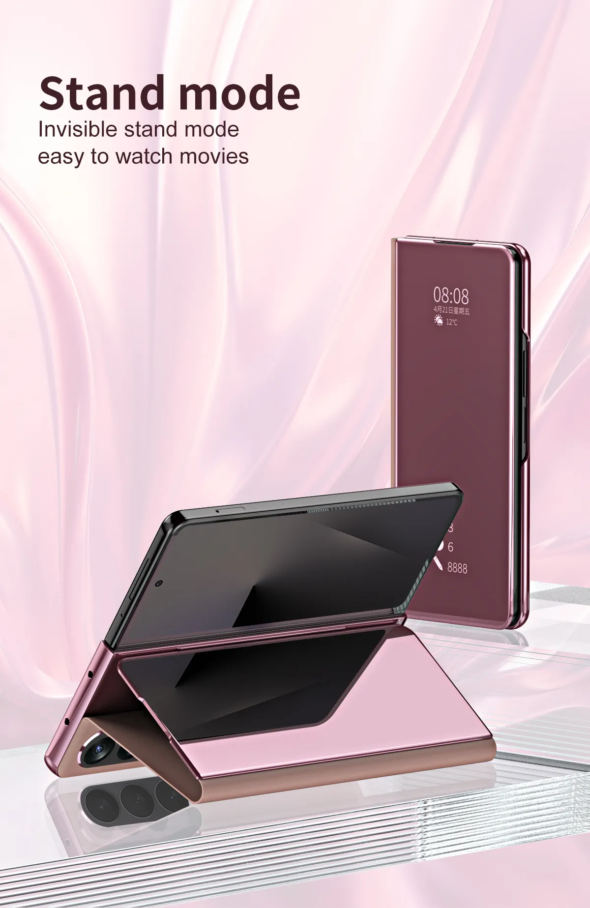 Samsung Fold7 phone case, smart mirror finish, Fold6 foldable screen protective case, W25 flip leather case, drop-proof and suitable.