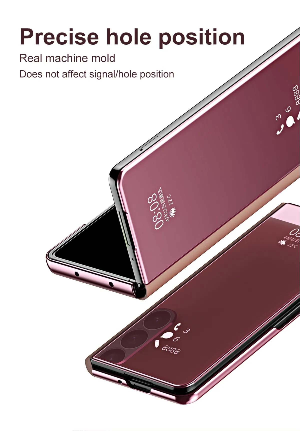 Samsung Fold7 phone case, smart mirror finish, Fold6 foldable screen protective case, W25 flip leather case, drop-proof and suitable.