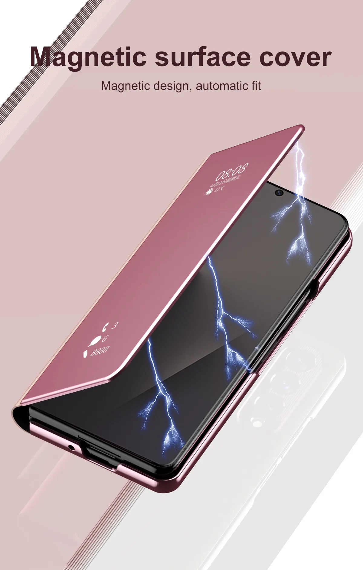 Samsung Fold7 phone case, smart mirror finish, Fold6 foldable screen protective case, W25 flip leather case, drop-proof and suitable.